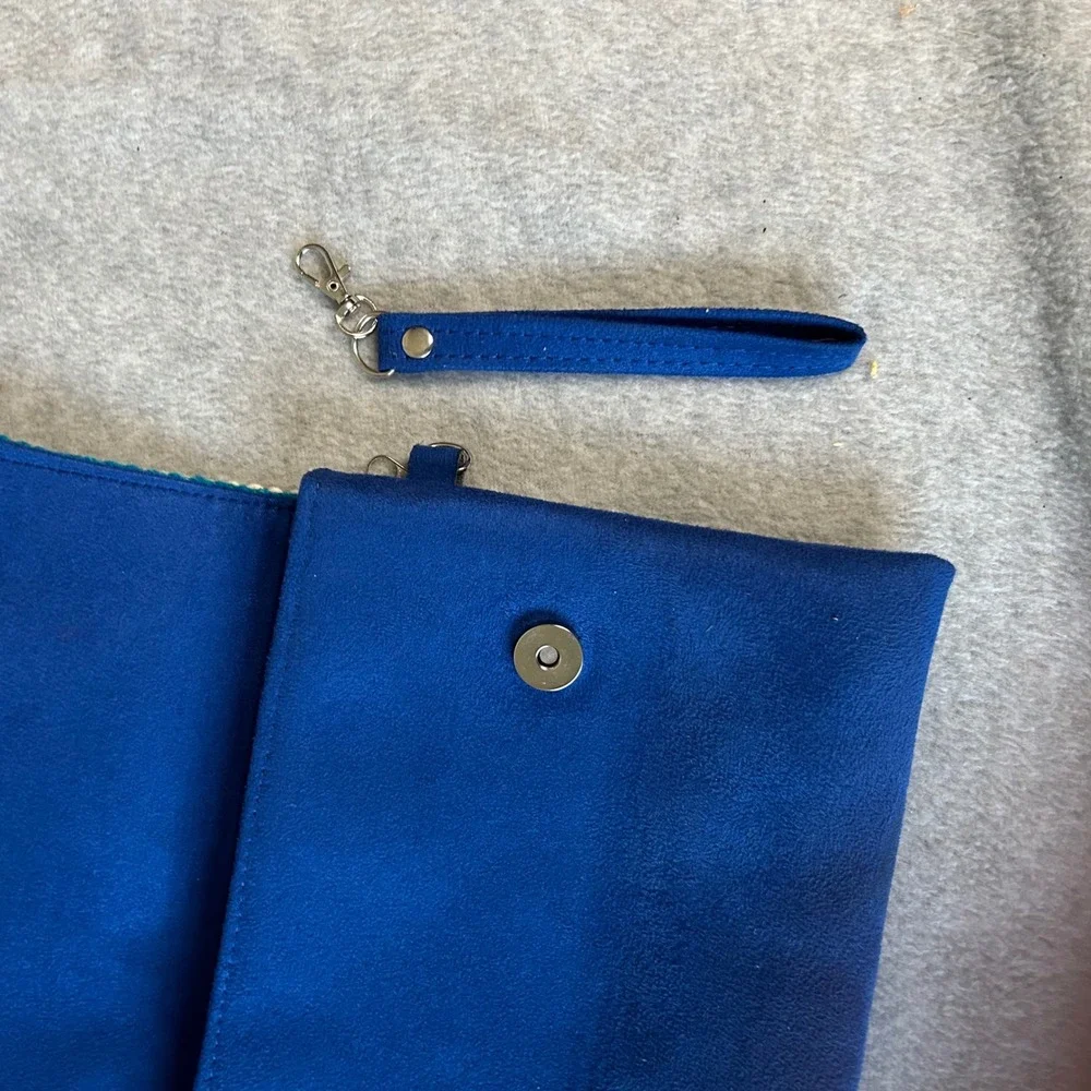 Peruvian Blue Colorful Hand Woven Clutch Purse‎ with Wristlet Strap Evening Bag